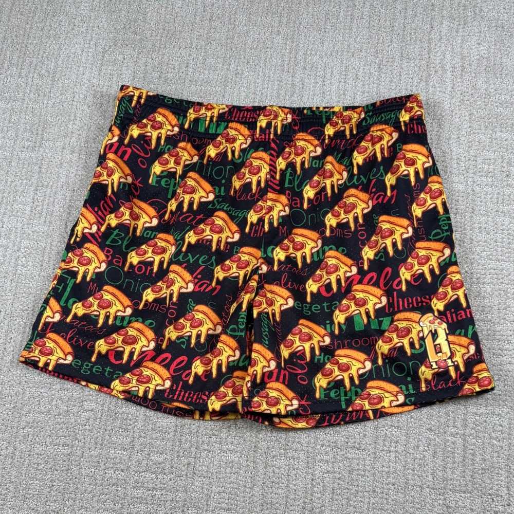 Baseball Lifestyle 101 Mens Large 5" Pizza Print Mesh Athletic Training Shorts